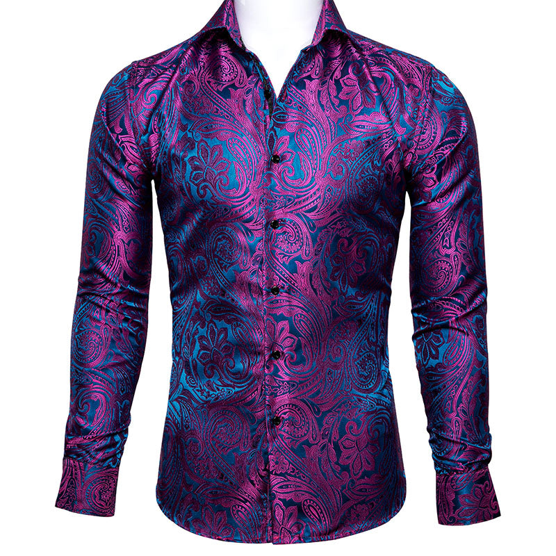 Purple and Blue Paisley Silk Dress Shirt shirt S - Sophisticated Gentlemen
