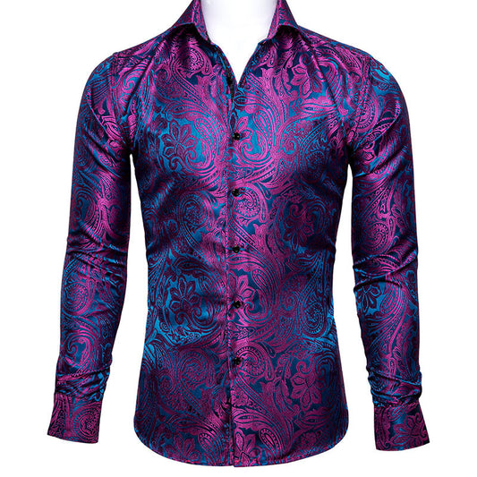 Purple and Blue Paisley Silk Dress Shirt shirt S   - Sophisticated Gentlemen