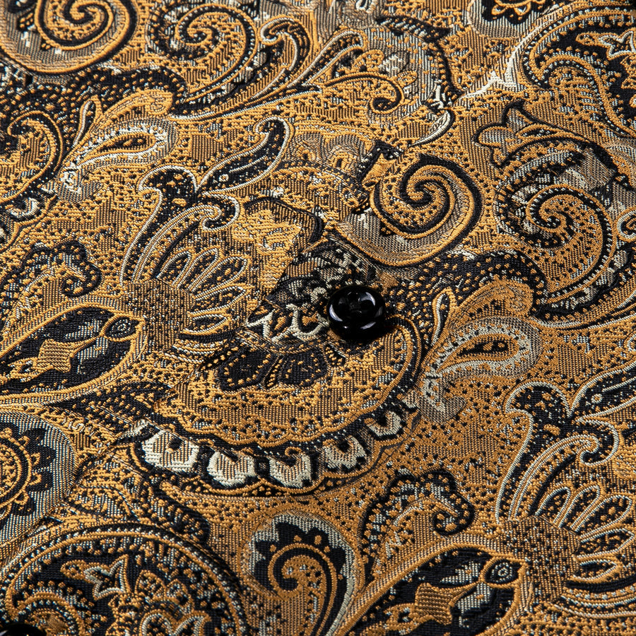 Brownish Yellow Paisley Silk Dress Shirt shirt - Sophisticated Gentlemen