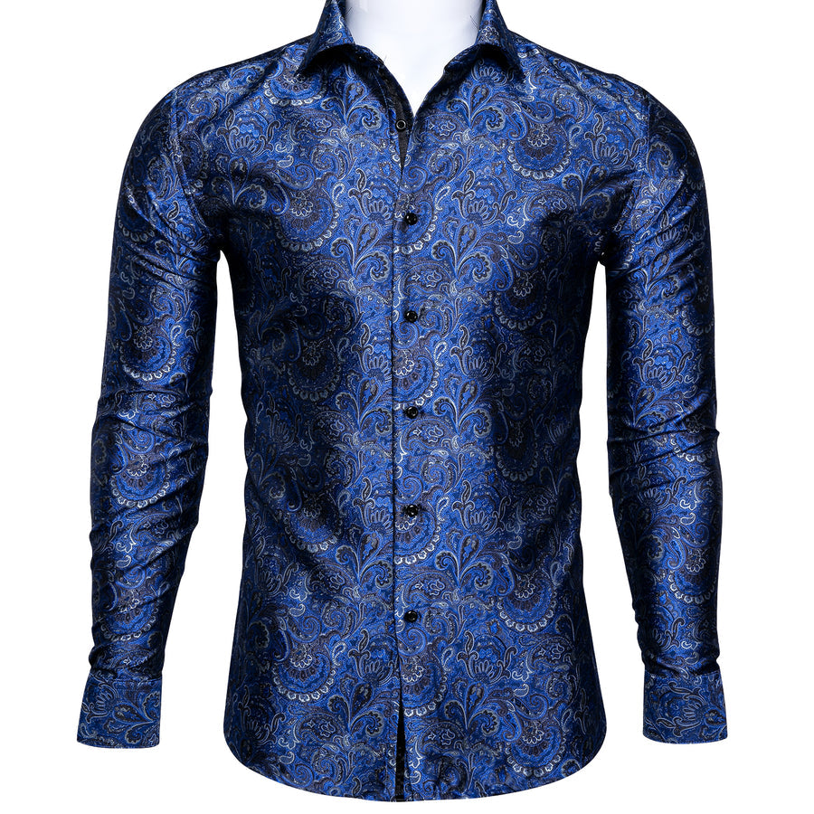 Royal Blue Paisley Dress Shirt shirt S - Sophisticated Gentlemen