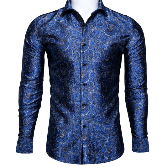 Royal Blue Paisley Dress Shirt shirt S   - Sophisticated Gentlemen