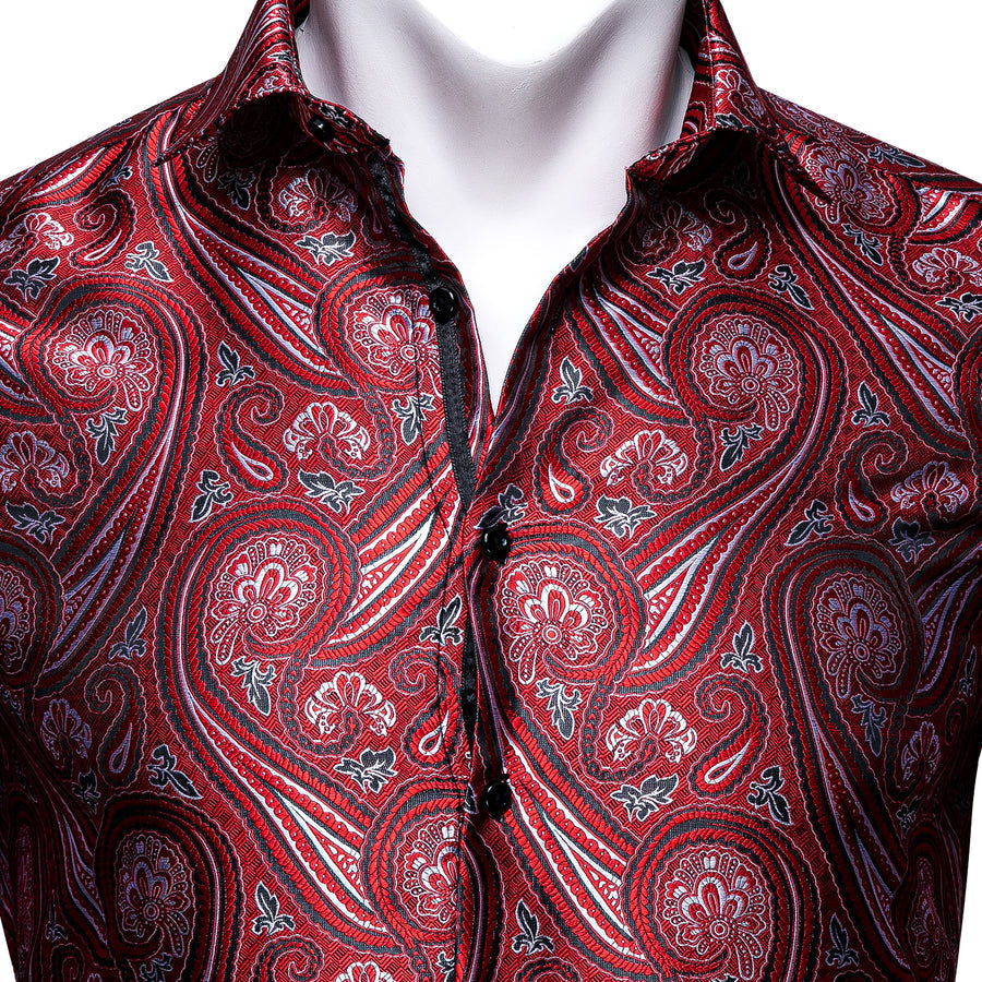 Red Paisley Silk Men's Dress Shirt shirt - Sophisticated Gentlemen