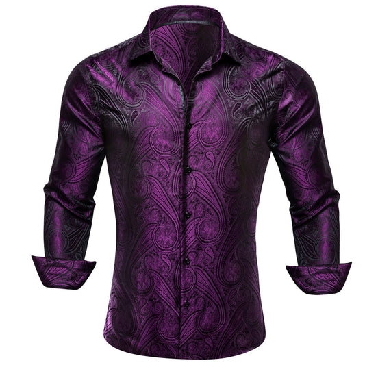 Purple Paisley Silk Dress Shirt shirt S   - Sophisticated Gentlemen
