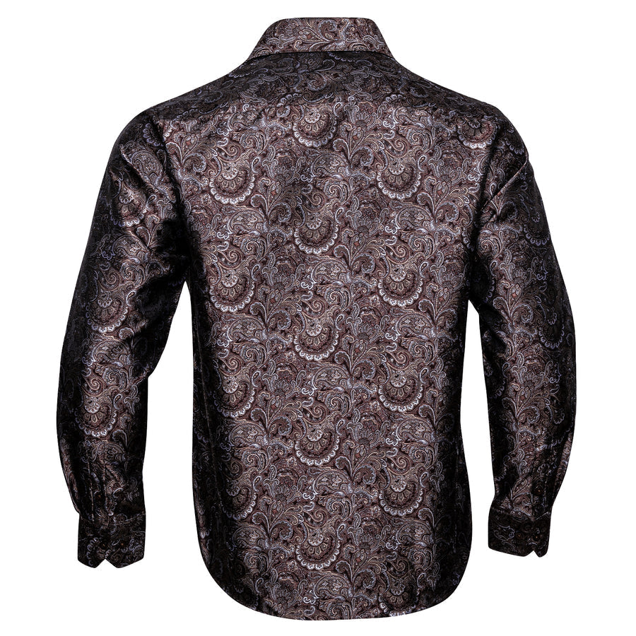 Red Brown Floral Silk Dress Shirt shirt - Sophisticated Gentlemen