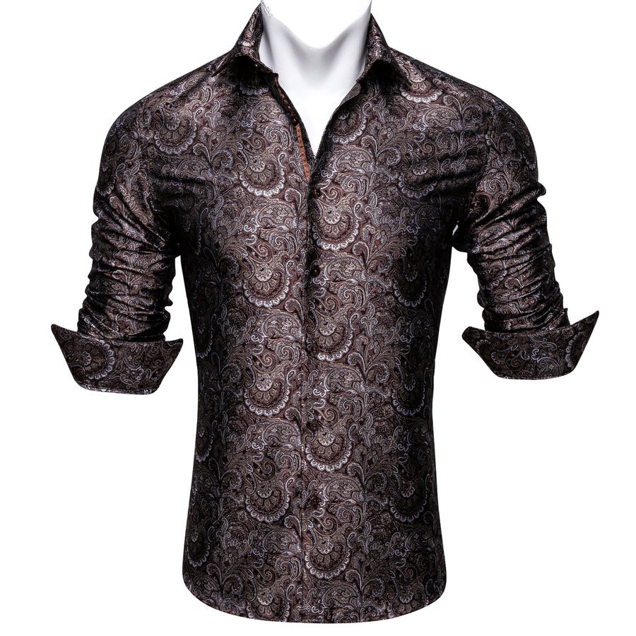 Red Brown Floral Silk Dress Shirt shirt - Sophisticated Gentlemen