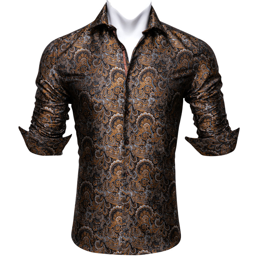 Golden Floral Silk Dress Shirt shirt - Sophisticated Gentlemen
