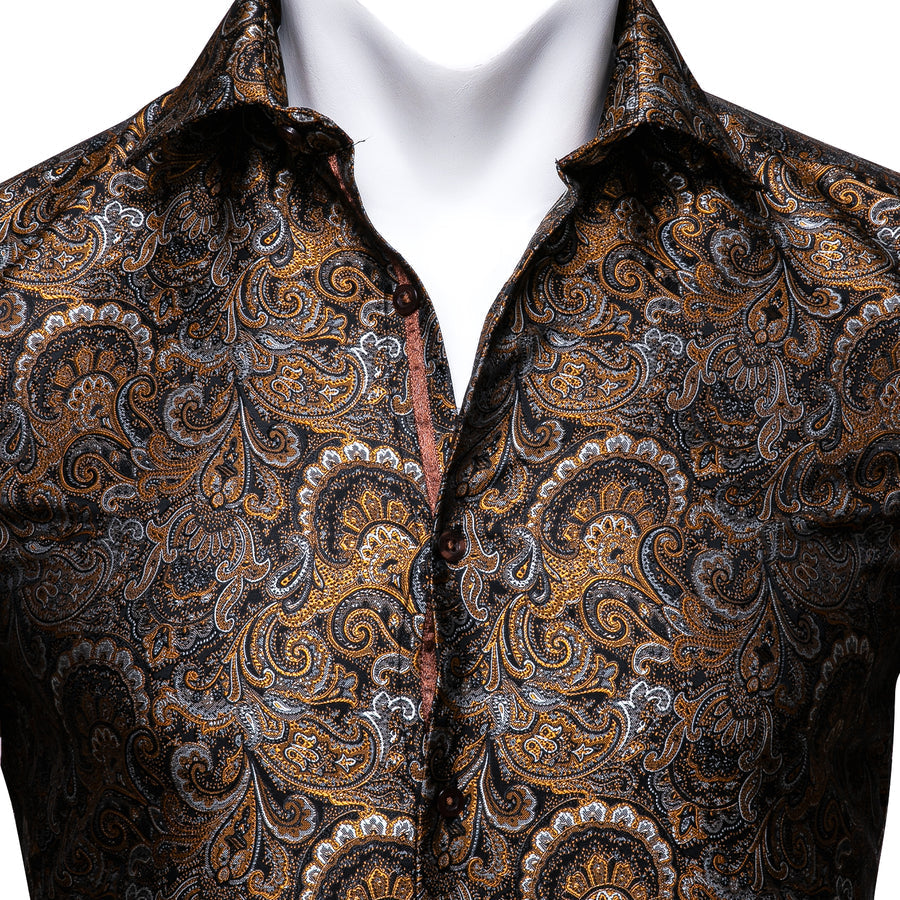 Golden Floral Silk Dress Shirt shirt - Sophisticated Gentlemen