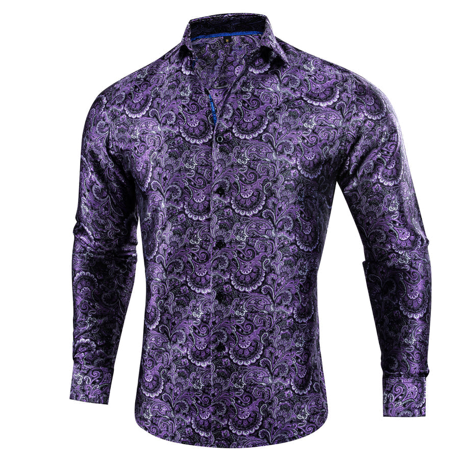Purple Floral Silk Dress Shirt shirt - Sophisticated Gentlemen