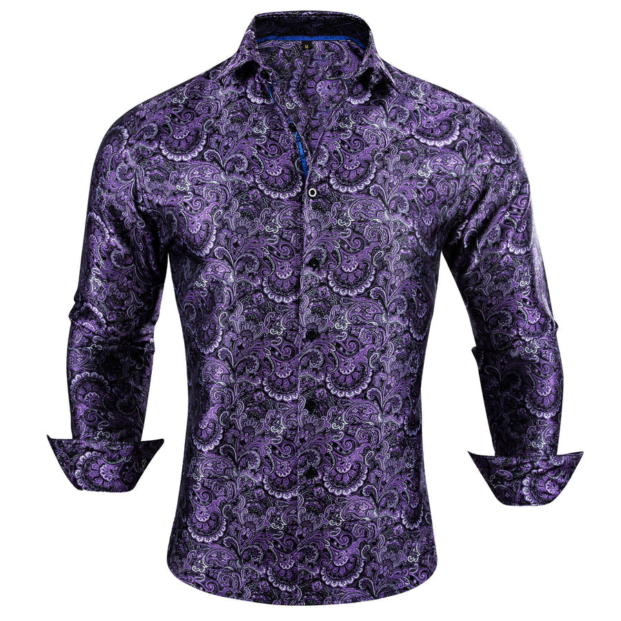 Purple Floral Silk Dress Shirt shirt - Sophisticated Gentlemen
