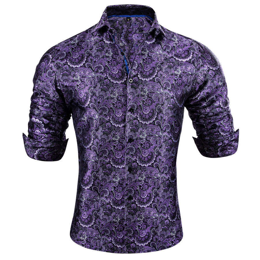 Purple Floral Silk Dress Shirt shirt - Sophisticated Gentlemen