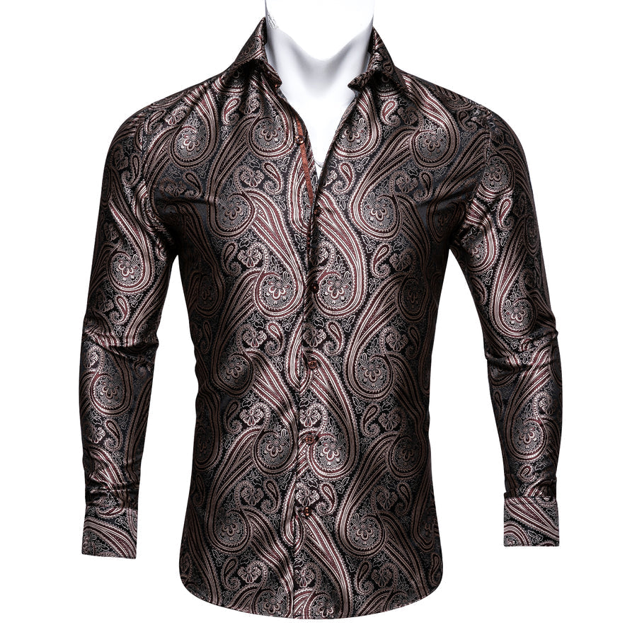 Red Brown Paisley Silk Dress Shirt shirt - Sophisticated Gentlemen