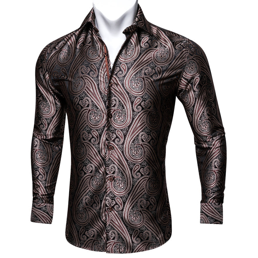 Red Brown Paisley Silk Dress Shirt shirt S - Sophisticated Gentlemen