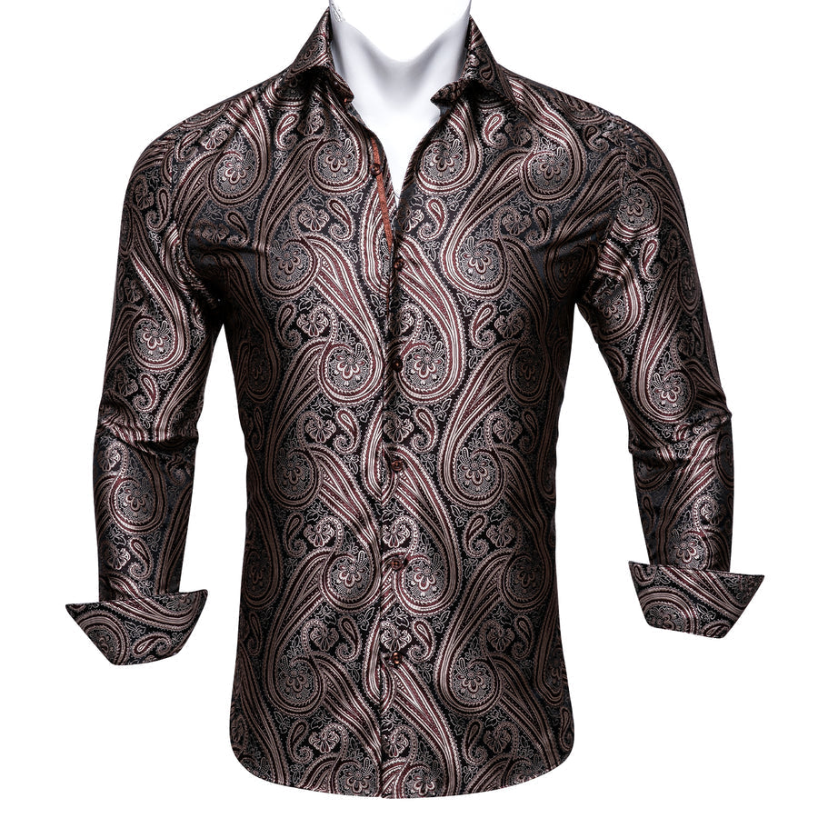 Red Brown Paisley Silk Dress Shirt shirt - Sophisticated Gentlemen