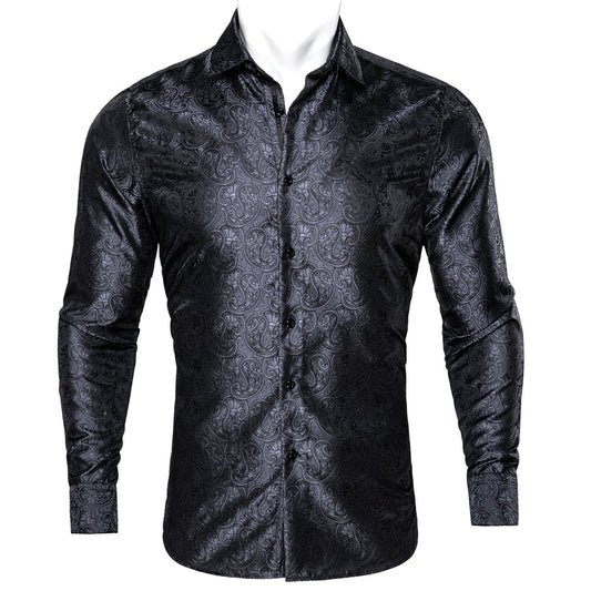 Classic Black Paisley Silk Dress Shirt shirt S   - Sophisticated Gentlemen