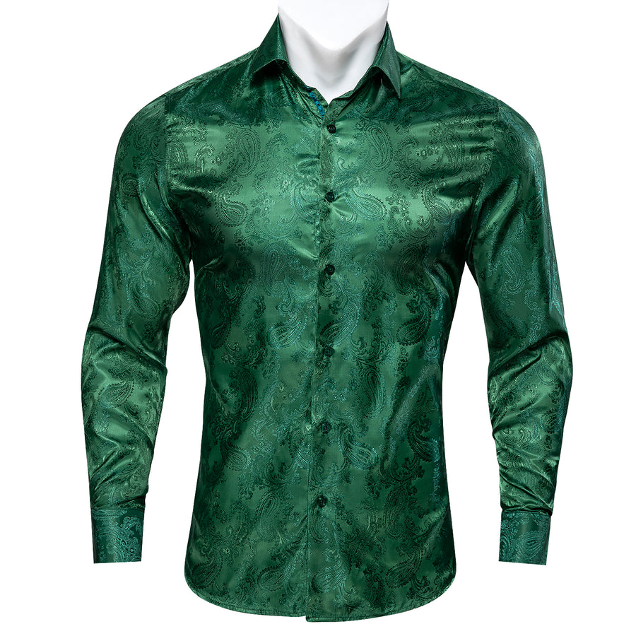 Shiny Green Paisley Silk Dress Shirt shirt S - Sophisticated Gentlemen