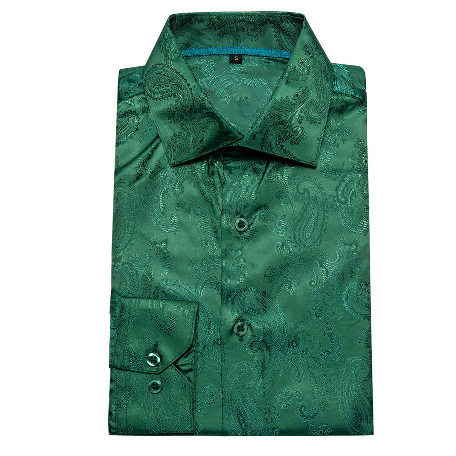 Shiny Green Paisley Silk Dress Shirt shirt - Sophisticated Gentlemen