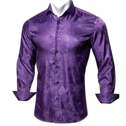 Lavender Purple Paisley Silk Dress Shirt shirt S   - Sophisticated Gentlemen