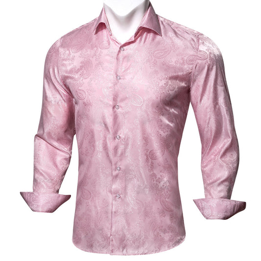 Baby Pink Paisley Pattern Silk Dress Shirt shirt S   - Sophisticated Gentlemen