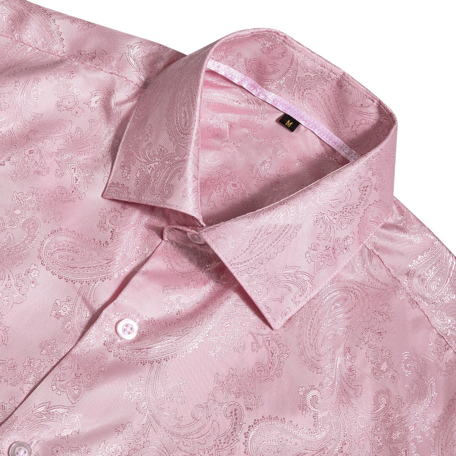 Baby Pink Paisley Pattern Silk Dress Shirt shirt - Sophisticated Gentlemen