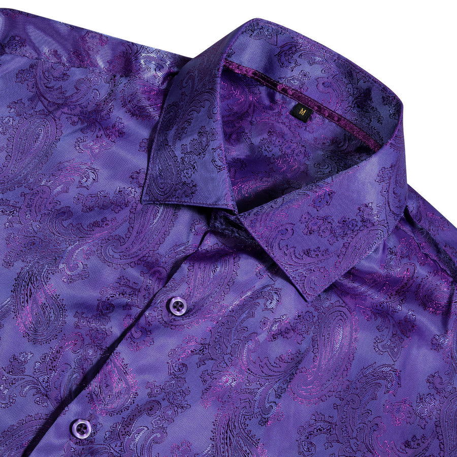 Shiny Blue Purple Paisley Silk Dress Shirt shirt - Sophisticated Gentlemen