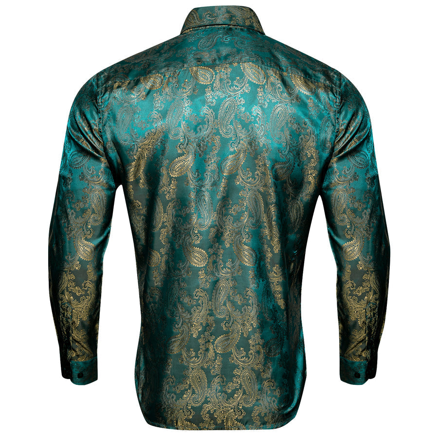 Lake Blue Green Paisley Silk Dress Shirt shirt - Sophisticated Gentlemen
