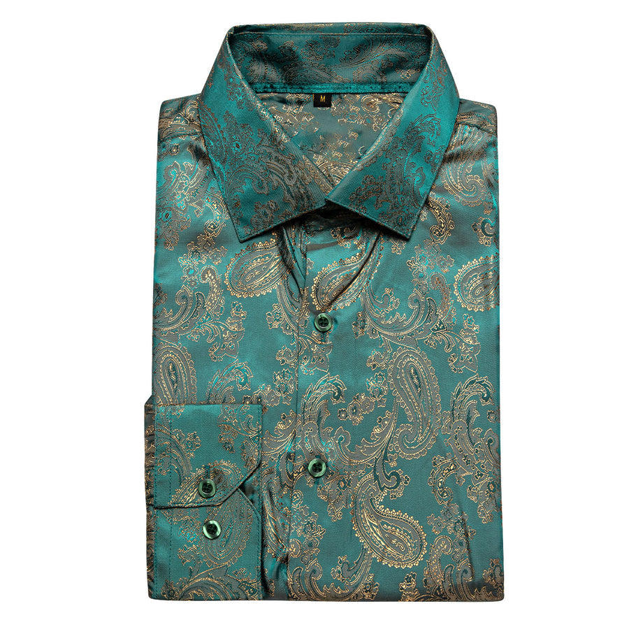 Lake Blue Green Paisley Silk Dress Shirt shirt - Sophisticated Gentlemen