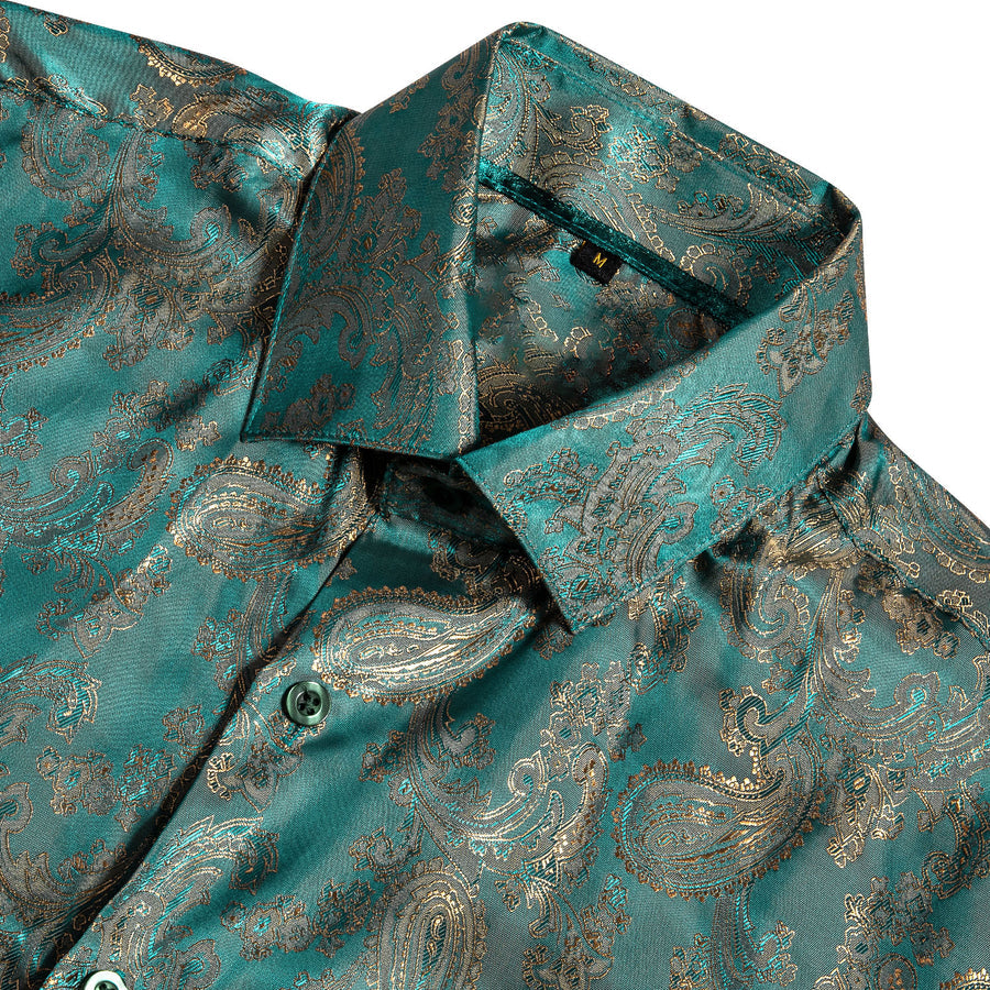 Lake Blue Green Paisley Silk Dress Shirt shirt - Sophisticated Gentlemen