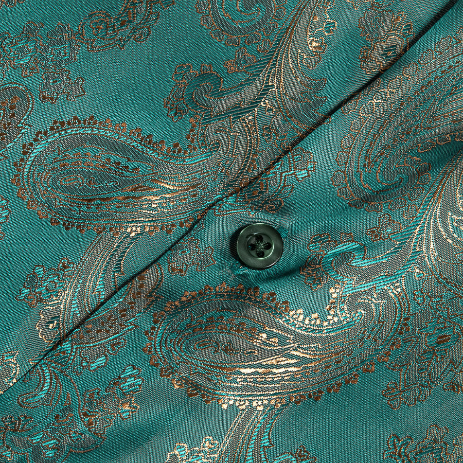 Lake Blue Green Paisley Silk Dress Shirt shirt - Sophisticated Gentlemen