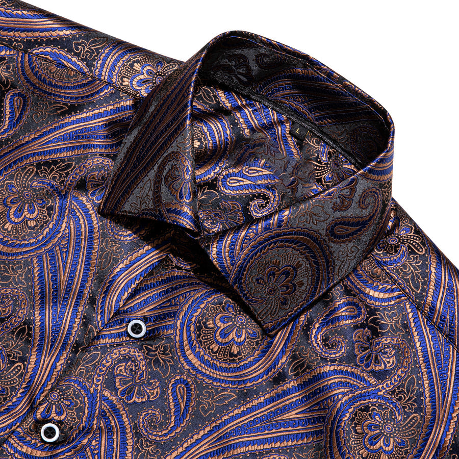 Silver Purple Blue Paisley Pattern Silk Dress Shirt shirt - Sophisticated Gentlemen