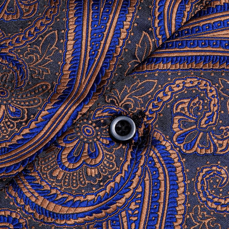 Silver Purple Blue Paisley Pattern Silk Dress Shirt shirt - Sophisticated Gentlemen