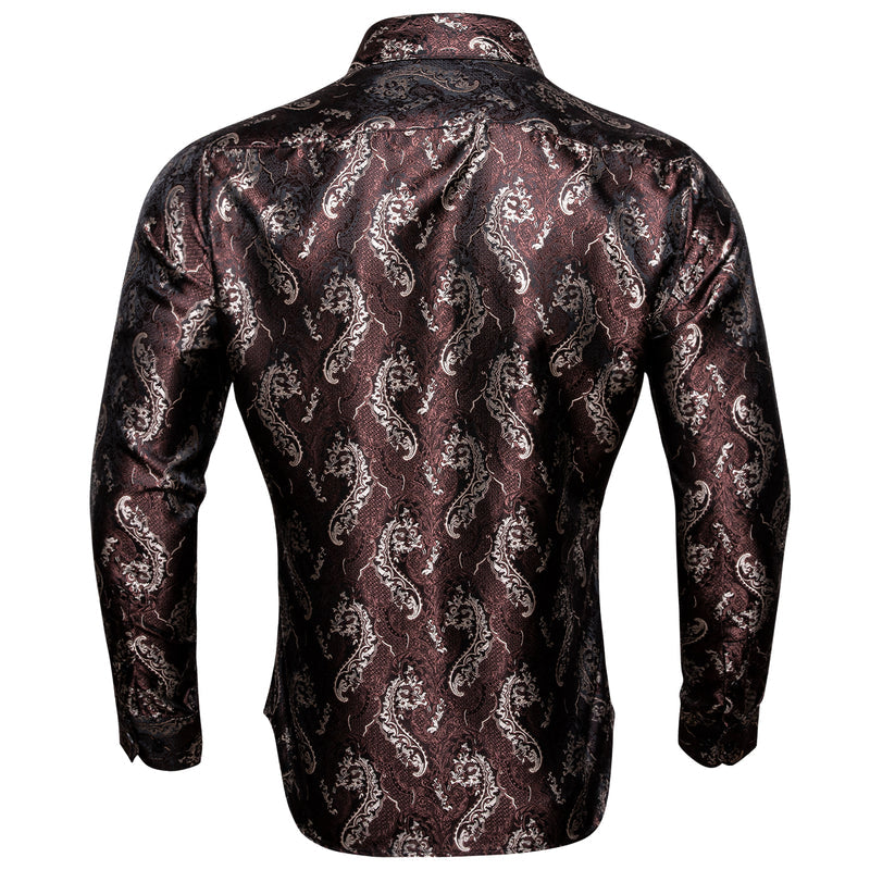 Chocolate Floral Silk Dress Shirt shirt - Sophisticated Gentlemen