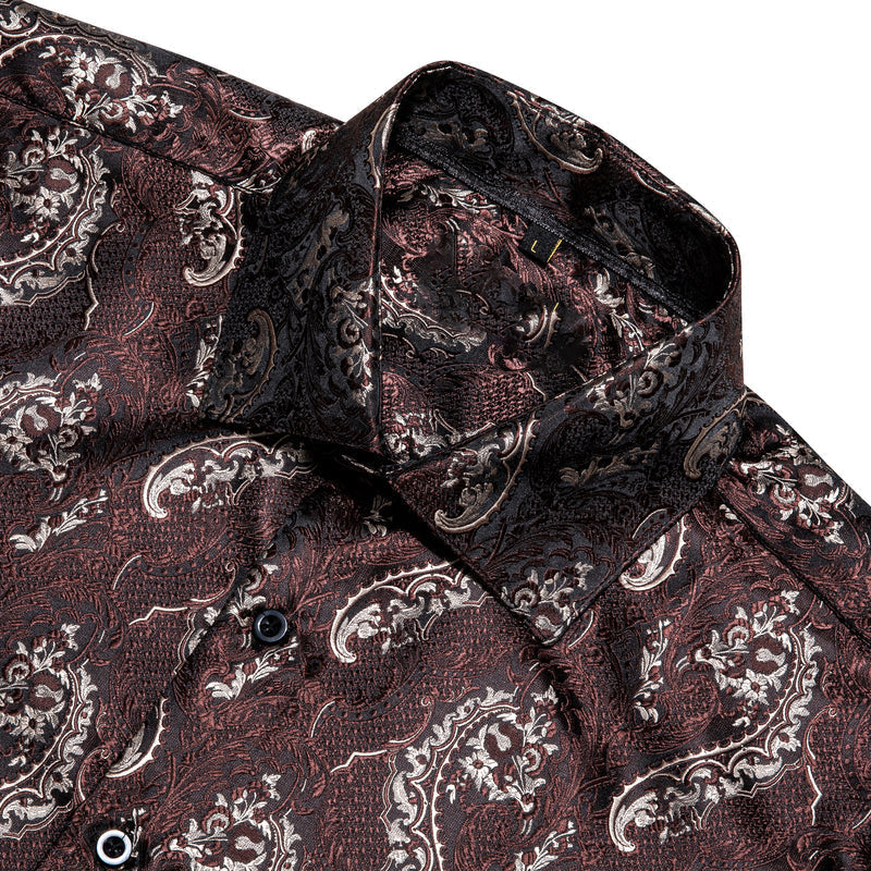 Chocolate Floral Silk Dress Shirt shirt - Sophisticated Gentlemen