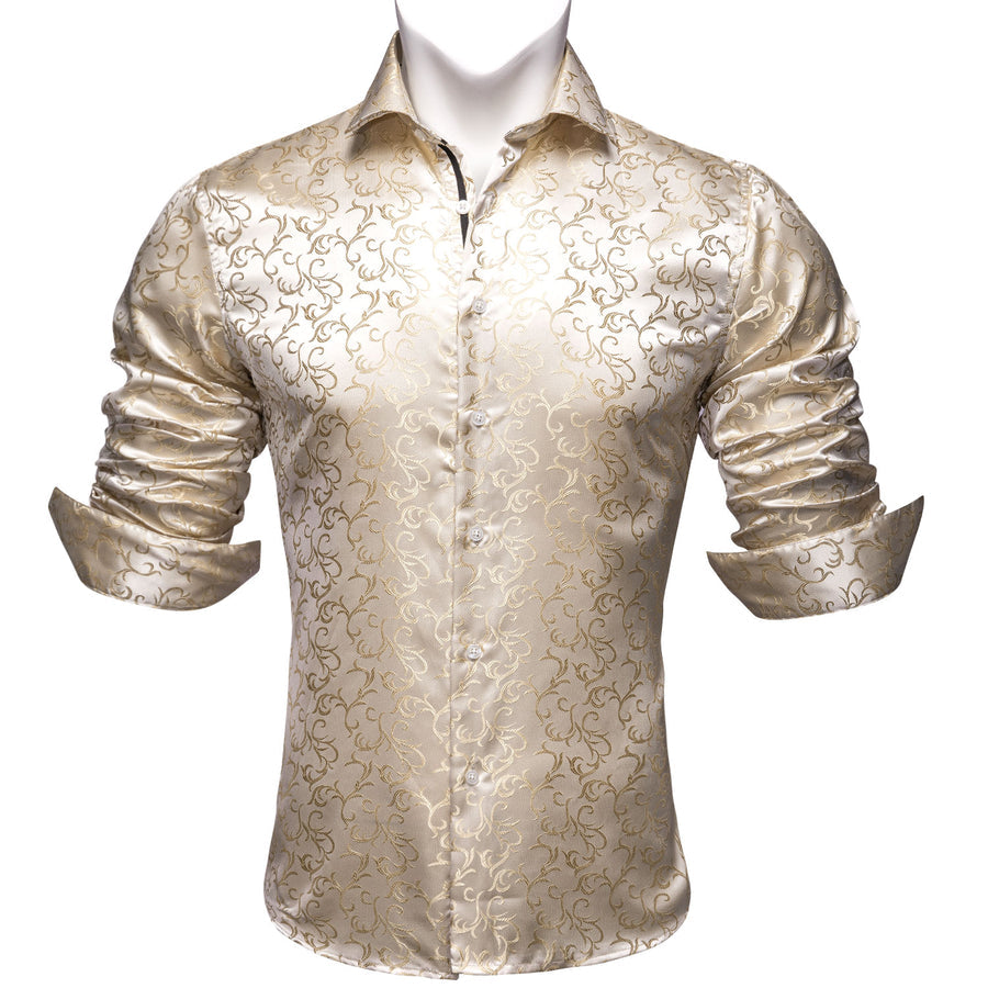 Champagne Floral Silk Dress Shirt shirt - Sophisticated Gentlemen