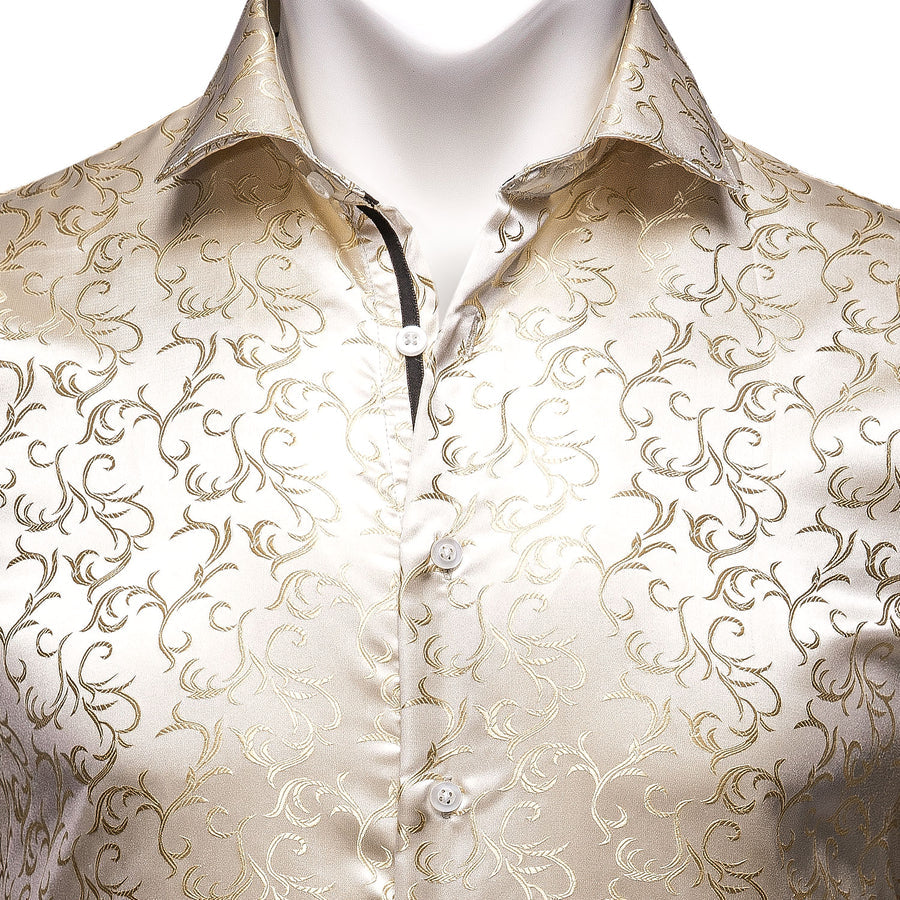 Champagne Floral Silk Dress Shirt shirt - Sophisticated Gentlemen