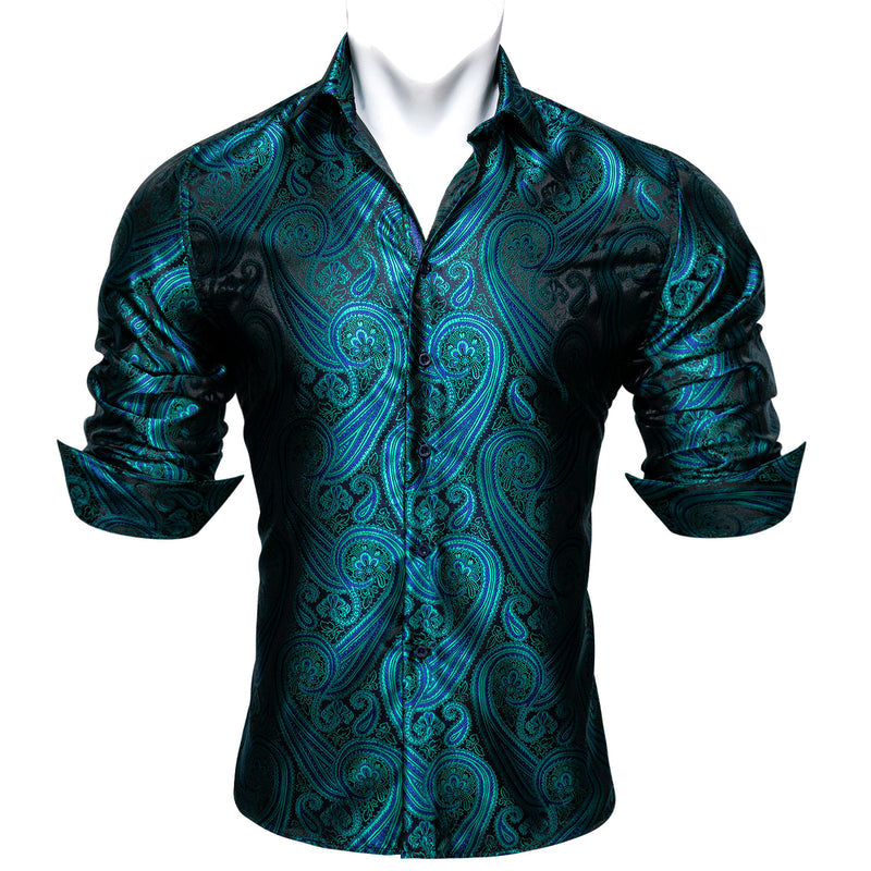 Green Black Paisley Style Silk Dress Shirt shirt - Sophisticated Gentlemen