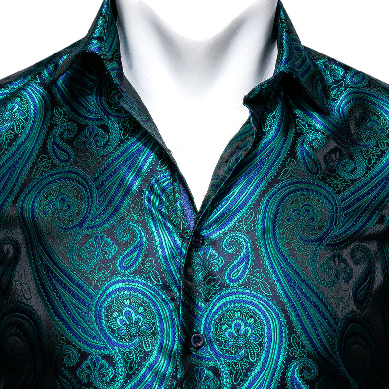 Green Black Paisley Style Silk Dress Shirt shirt - Sophisticated Gentlemen
