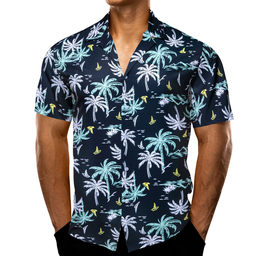 Dark Blue Arctic Blue White Coconut Tree Novelty Dress Shirt shirt - Sophisticated Gentlemen