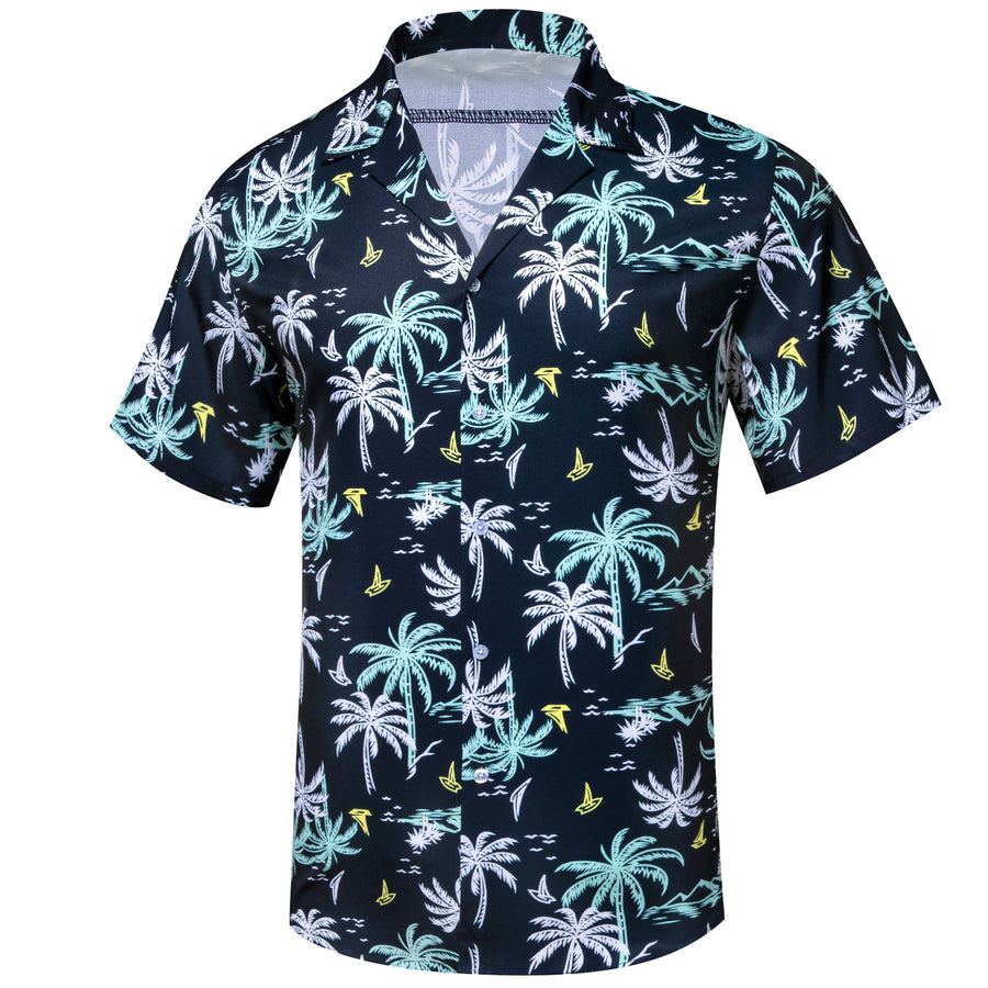 Dark Blue Arctic Blue White Coconut Tree Novelty Dress Shirt shirt - Sophisticated Gentlemen