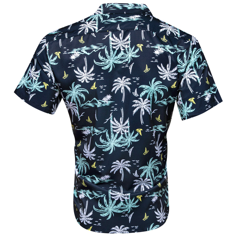 Dark Blue Arctic Blue White Coconut Tree Novelty Dress Shirt shirt - Sophisticated Gentlemen