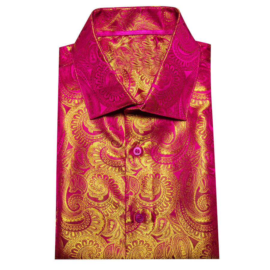 Deep Pink Yellow Paisley Men's Silk Dress Shirt shirt - Sophisticated Gentlemen