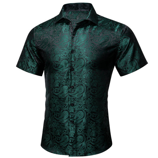 Black Green Paisley Silk Dress Shirt shirt S   - Sophisticated Gentlemen