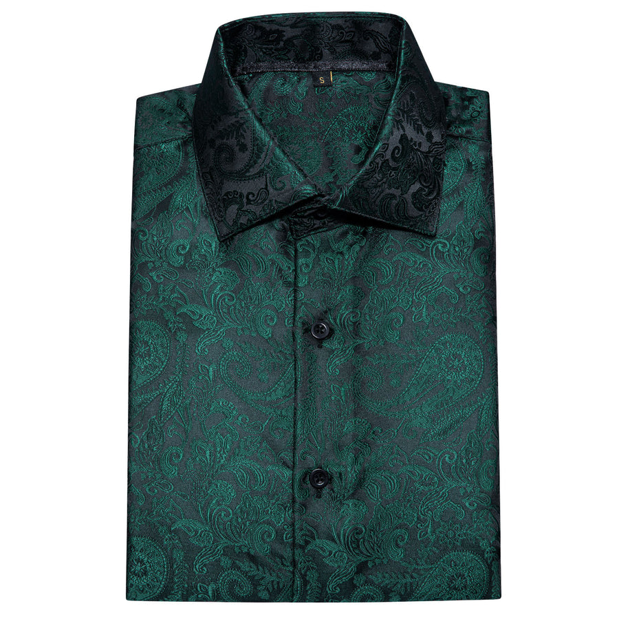 Black Green Paisley Silk Dress Shirt shirt - Sophisticated Gentlemen