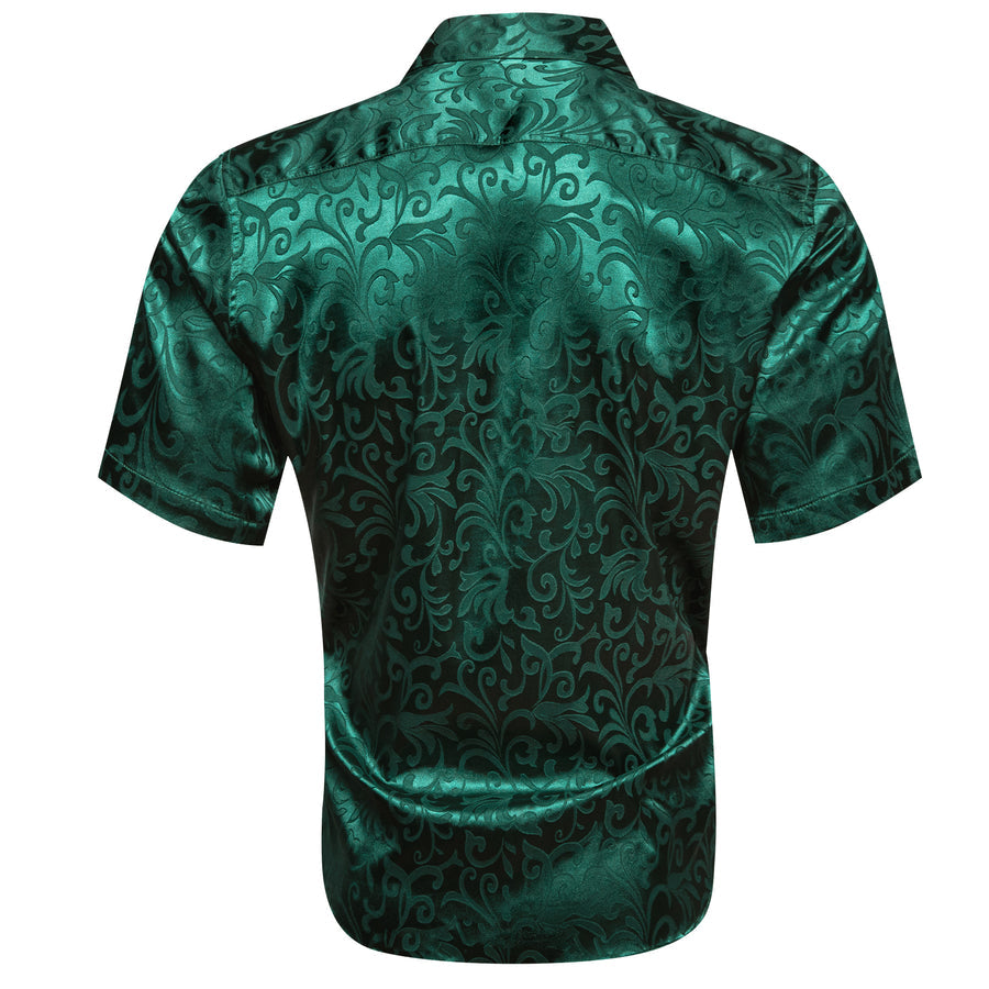 Dark Green Floral Silk Dress Shirt shirt - Sophisticated Gentlemen