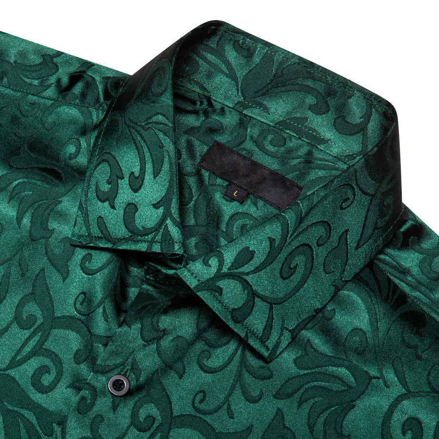 Dark Green Floral Silk Dress Shirt shirt - Sophisticated Gentlemen