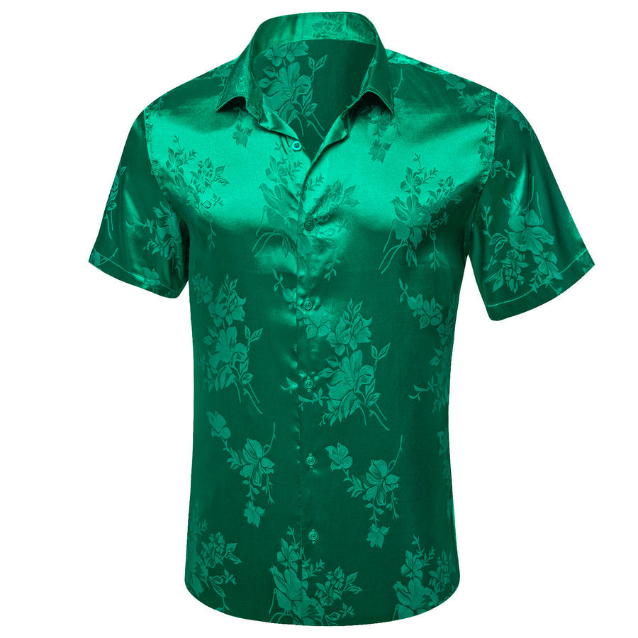 Emerald Green Floral Satin Silk Dress Shirt shirt - Sophisticated Gentlemen
