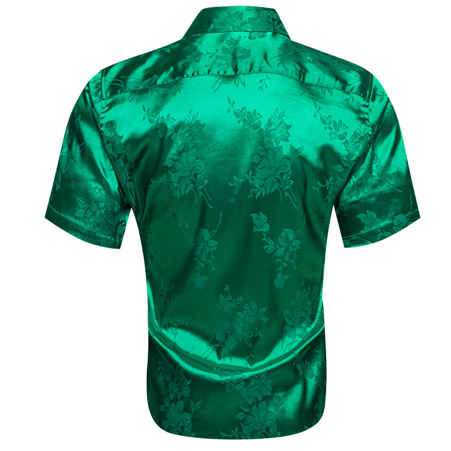 Emerald Green Floral Satin Silk Dress Shirt shirt - Sophisticated Gentlemen