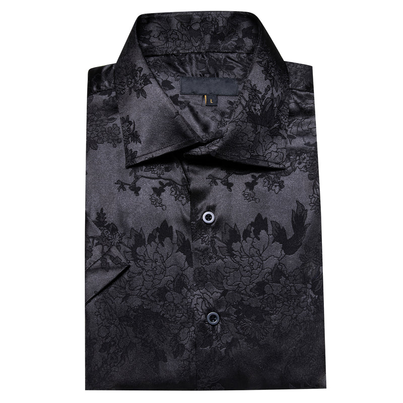 Black Floral Silk Men's Dress Shirt shirt - Sophisticated Gentlemen