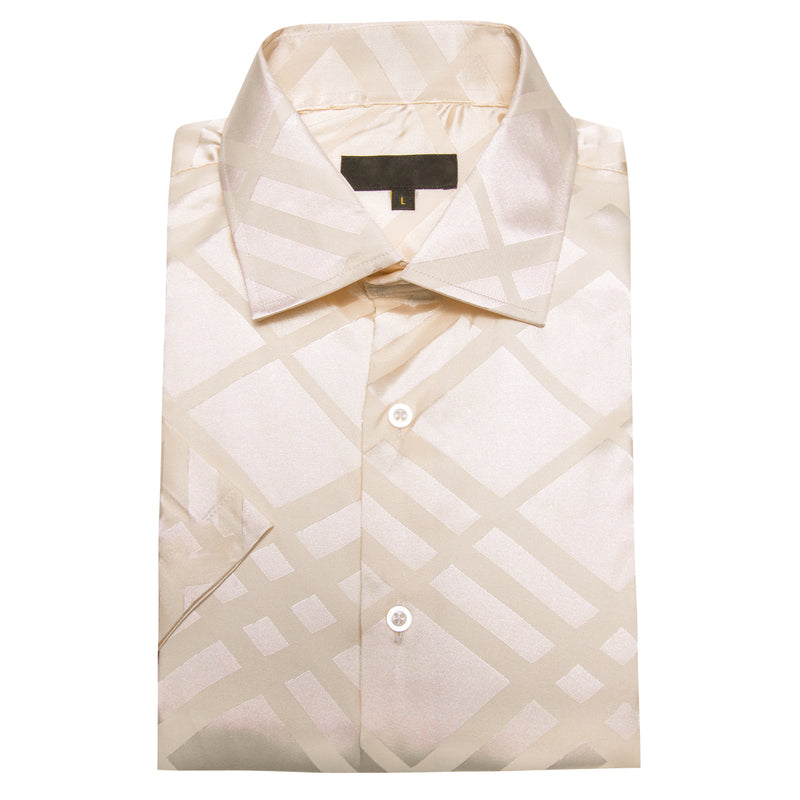 Beige Plaid Silk Dress Shirt shirt - Sophisticated Gentlemen