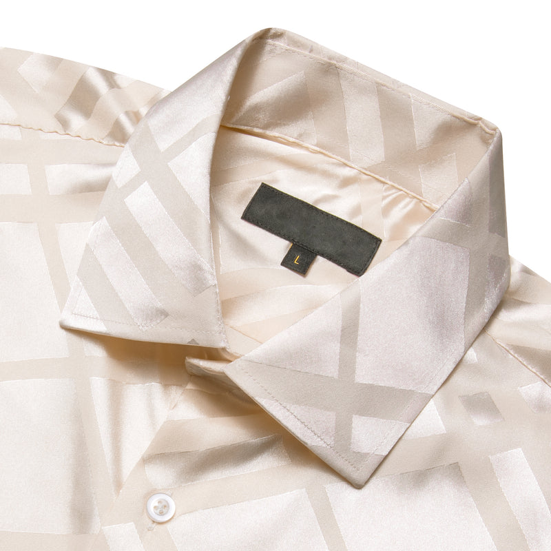 Beige Plaid Silk Dress Shirt shirt - Sophisticated Gentlemen