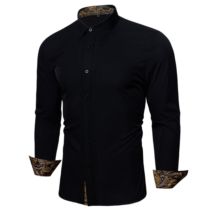 Splicing Style Black With Golden Paisley Edge Dress Shirt shirt - Sophisticated Gentlemen